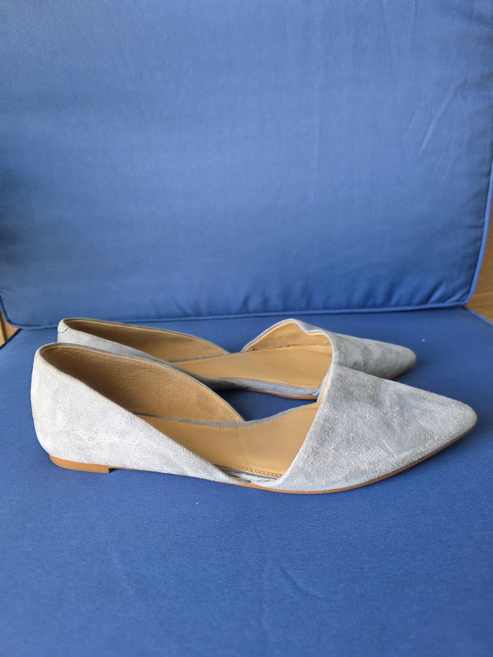 J.Crew Classic Suede Pointed Flats Neutral Gray 9.5  Preppy Ballet Flats